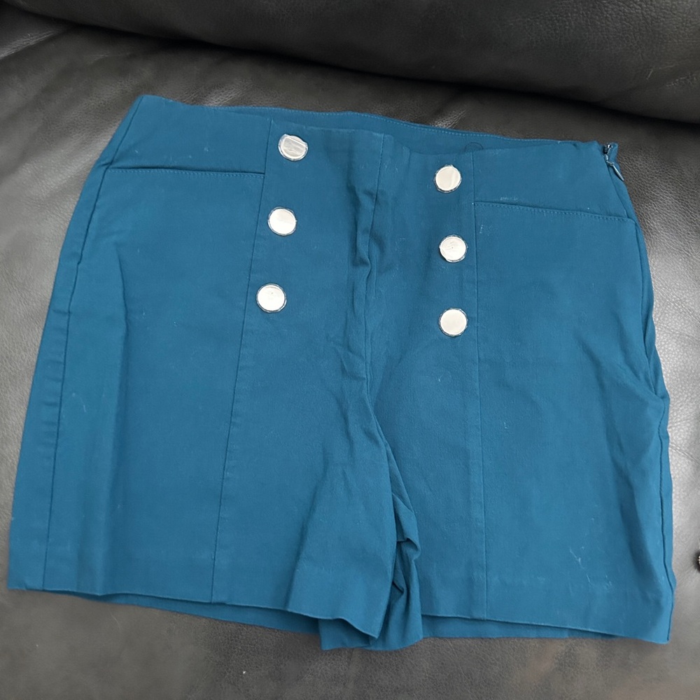 Women's Blue Button-Front Shorts